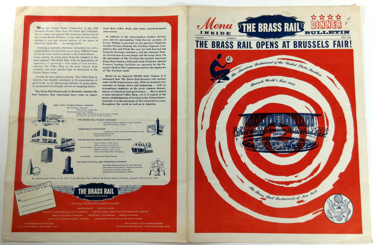 1958 Original Menu THE BRASS RAIL Restaurant Of New York Brussels Worl –  Vintage Menu Mania