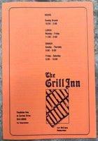 1990's THE GRILL INN Restaurant Mini Menu Carmel Indiana