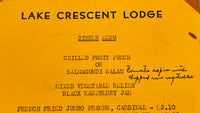 1958 LAKE CRESCENT LODGE Lunch & Dinner Menu Olympic National Park Washington