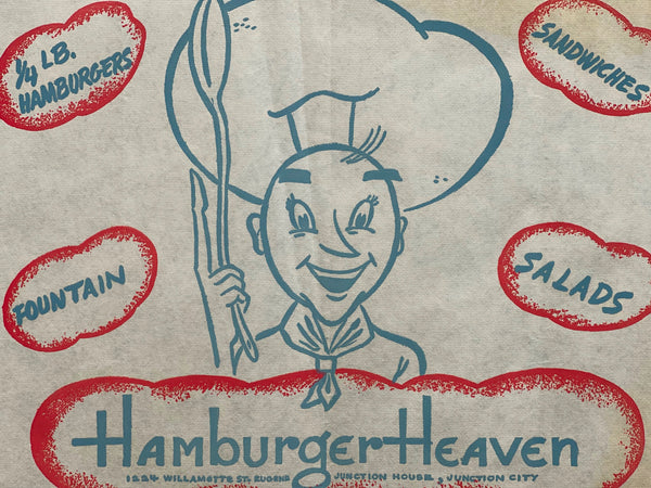 HAMBURGER HEAVEN Restaurant Vintage Placemat Eugene & Junction City Oregon