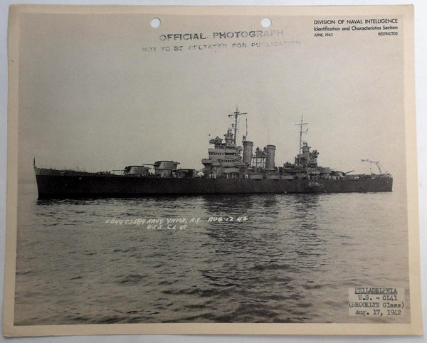 1943 USS PHILADELPHIA CL-41 Naval Intelligence RESTRICTED PHOTO Navy CRUISER