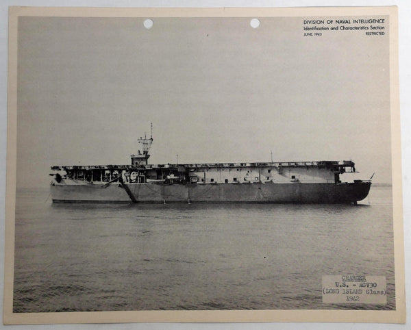 1943 USS CHARGER ACV-30 Naval Intelligence RESTRICTED PHOTO Navy ESCORT CARRIER