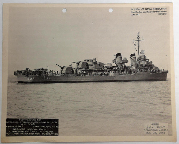 1943 USS AMMEN DD-527 Naval Intelligence RESTRICTED PHOTO Navy Destroyer b
