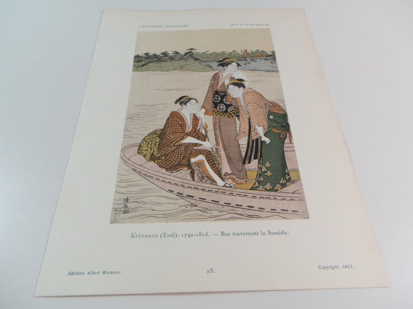 1923 Torii Kiyonaga Ukiyo-e Women Boat Sumida Japanese Art Hand Colored Print