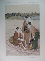 1923 Torii Kiyonaga Ukiyo-e Women Boat Sumida Japanese Art Hand Colored Print