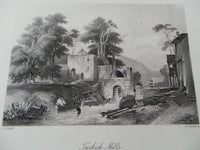 Antique 1860 TURKISH MILLS Turkey Large Steel Engraving  Print