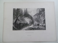 Antique 1860 MOUNTAIN HOME Mexico Steel Engraving Print River Forest Trees Cabin