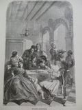 1860 MODERN ATHENIANS Greek Greece Large Wood Engraving Print Dinner Dress