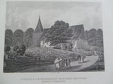 1860 CHURCH & CEMETERY Western HOLSTEIN Bornhoved Dithmarschen Engraving Print