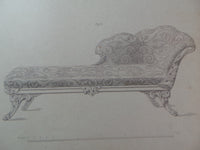 Rare 1853 Victorian CHAISE LOUNGE COUCHES Woodwork CABINET Maker's Engraving