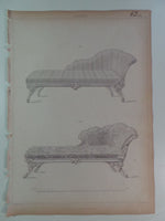 Rare 1853 Victorian CHAISE LOUNGE COUCHES Woodwork CABINET Maker's Engraving