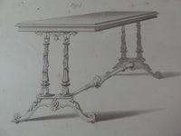 Rare 1853 Victorian OCCASIONAL TABLES Woodwork CABINET Maker's Large Engraving b