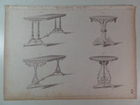 Rare 1853 Victorian OCCASIONAL TABLES Woodwork CABINET Maker's Large Engraving b