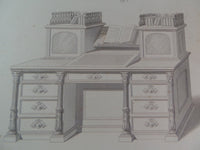 Rare 1853 Victorian WRITNG TABLES Desk Woodwork CABINET Maker's Large Engraving