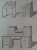 Rare 1853 Victorian WRITNG TABLES Desk Woodwork CABINET Maker's Large Engraving