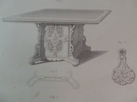 Rare 1853 Victorian LIBRARY TABLES Desk Woodwork CABINET Maker's Large Engraving