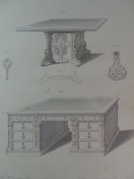 Rare 1853 Victorian LIBRARY TABLES Desk Woodwork CABINET Maker's Large Engraving