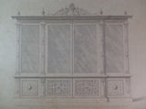 Rare 1853 Victorian BOOKCASE Woodwork CABINET Maker's Large Engraving