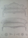 Rare 1853 Victorian SOFAS Couch Woodwork CABINET Maker's Large Engraving b