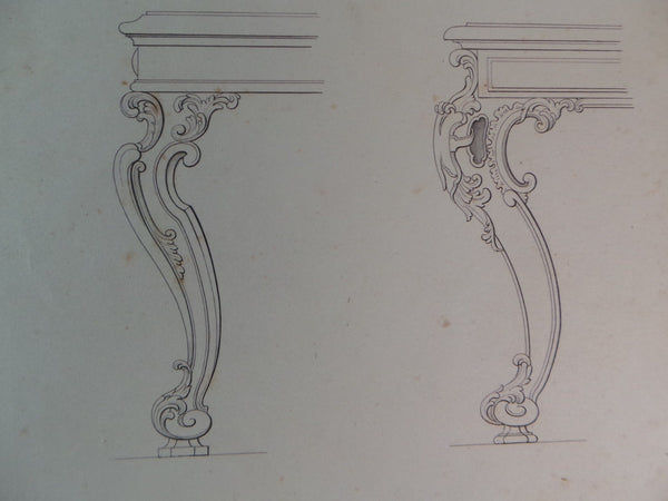 Rare 1853 Victorian TABLE & CHAIR LEGS Woodwork CABINET Maker's Large Engraving
