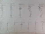 Rare 1853 Victorian TABLE & CHAIR LEGS Woodwork CABINET Maker's Large Engraving