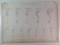 Rare 1853 Victorian TABLE & CHAIR LEGS Woodwork CABINET Maker's Large Engraving