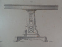 Rare 1853 Victorian PILLAR BLOCK TABLES Woodwork CABINET Maker's Large Engraving