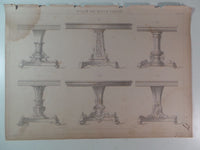 Rare 1853 Victorian PILLAR BLOCK TABLES Woodwork CABINET Maker's Large Engraving