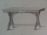 Rare 1853 Victorian SIDE TABLES Woodwork CABINET Maker's Large Old Engraving