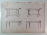 Rare 1853 Victorian SIDE TABLES Woodwork CABINET Maker's Large Old Engraving