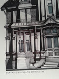 1989 Huge VICTORIAN HOUSE Filbert & 16th St. San Francisco Hand Drawn Black Cat