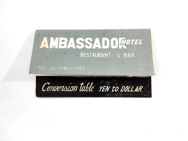 Old Vintage AMBASSADOR HOTEL Restaurant & Bar Yen Conversion Table Japan
