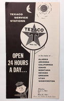 Vintage 1961 TEXACO GAS SERVICE STATIONS Open 24 Hours Brochure AK AZ CA ID Mt