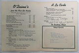 1950s Vintage Dinner Menu O'Quinn's La Mesa California No Smoking No Liquor