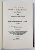 Hardcover Reprint Birth Marriage Death Records Hanover Mass. Genealogy History