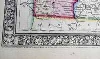 1862 Antique Mitchell's Huge Hand Tinted Colored Map New Hampshire & Vermont