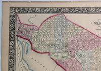 1861 Mitchell's Huge Hand Tinted Colored Map Plan Of City Of Washington Capitol