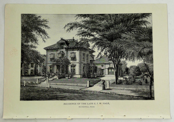 1888 Engraving Ezekial James Madison Hale Residence Haverhill Ma. Genealogy