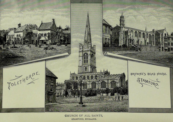 1888 Engraving CHURCH OF ALL SAINTS Stamford England Tolethorpe History
