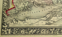 1862 Mitchell's Huge Hand Tinted County Map MASSACHUSETTS CONN. RHODE ISLAND