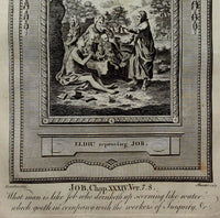 c1790 9x15 BIBLE LEAF Copper Plate Engraving ELIHU SCORN JOB Job 34.7.8