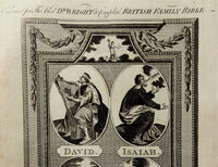 c1790 9x15 BIBLE LEAF Copper Plate Engraving DAVID ISAIAH JEREMIAH EZEKIEL