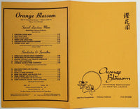 Vintage Original Menu ORANGE BLOSSOM Cantonese Restaurant Coctails Fullerton Ca.