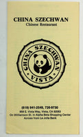 Vintage Original Menu CHINA SZECHWAN Chinese Restaurant Vista California