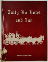 TALLY HO Hotel & Inn Full Size Original Vintage Dinner Menu Paoli Pennsylvania