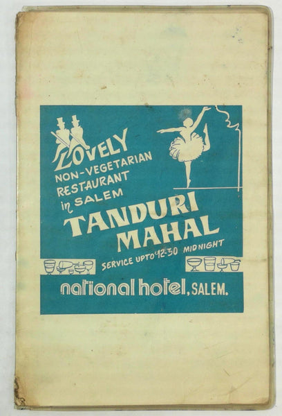 Vintage Non Vegetarian Menu TANDURI MAHAL National Hotel Salem Tamil Nadu India