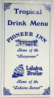 Vintage TROPICAL DRINKS Menu PIONEER INN Lahaina Maui Harpooner Hawaii