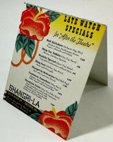 1943 Original Vintage Table MENU Card SHANGRI-LA Chicago IL. Late Watch Specials