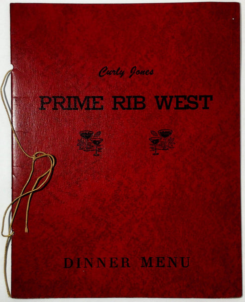 1976 Vintage Vinyl Dinner Menu CURLY JONES Prime Rib West Downey California