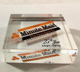 Vintage MINUTE MAID LUCITE BLOCK Paperweight 25 Year Anniversary 1945-1970